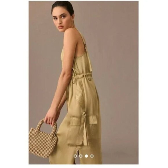 Anthropologie Love the Label Satin Utility Cargo Midi Dress - Picture 3 of 10